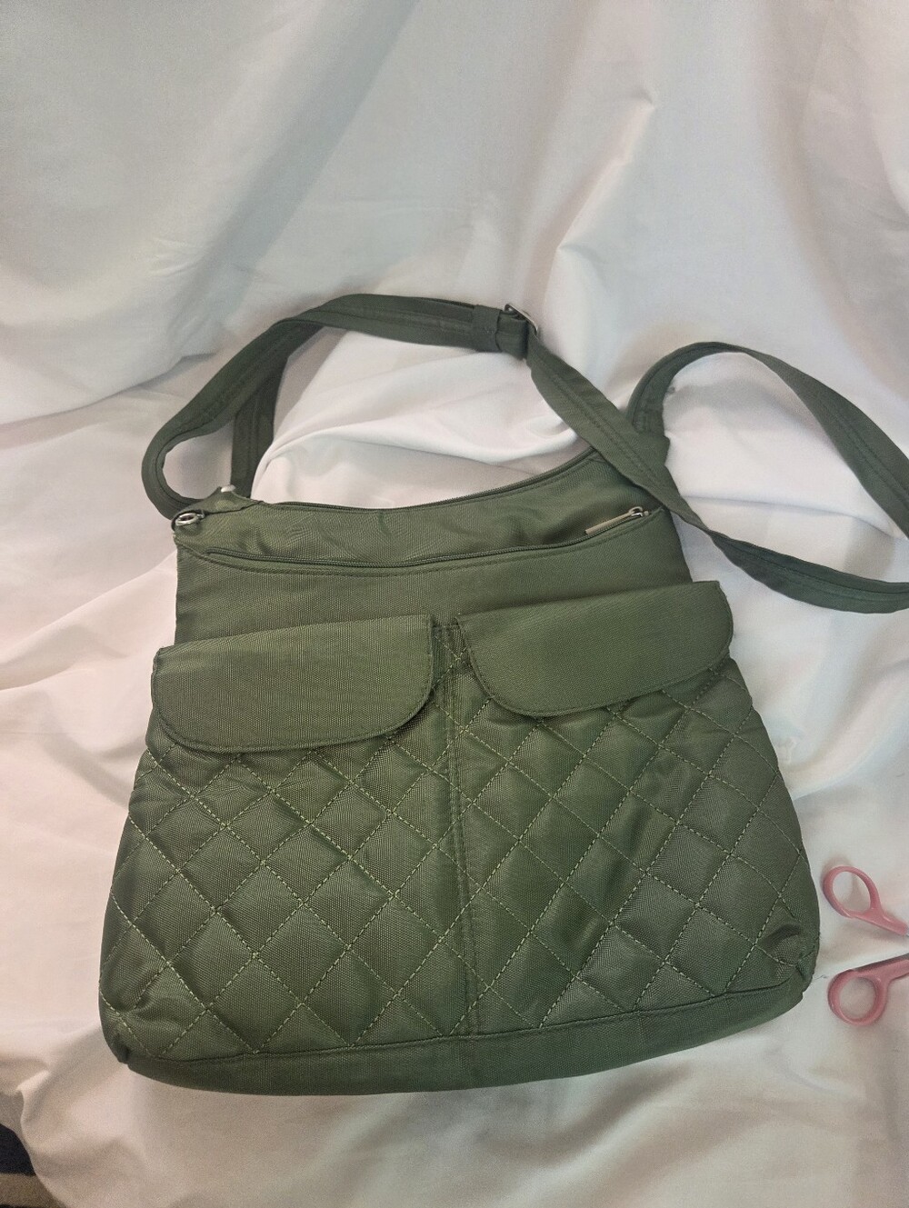 Travelon  Green quilted  messenger bag 13” x 13.5”